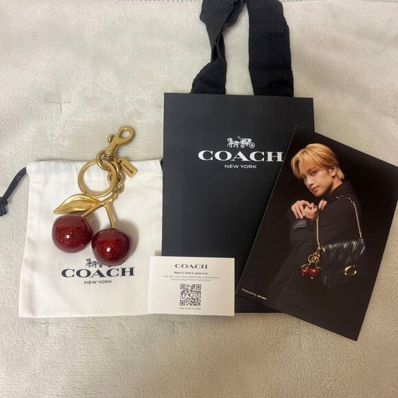 Coach Accessories - Coach Red Resin Glitter Cherries Gold Brass Keychain Fob Bag Charm